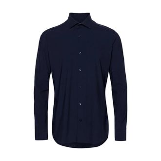 Caliban Klassiek Passende Overhemd met Lange Mouwen - Heren - Casual Overhemden - Blauw - S - Overhemden