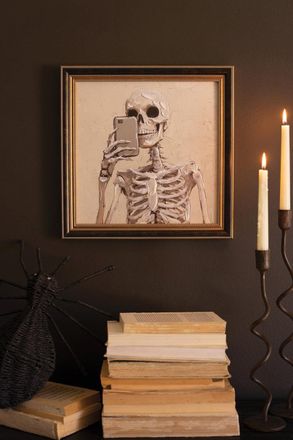 Kalalou Framed Halloween Skeleton With Cell Phone Painting