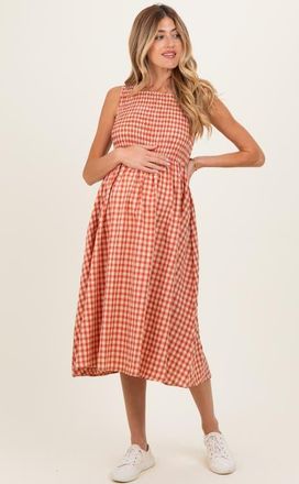 Pinkblush Gingham Smocked Sleeveless Midi Dress in Red at Nordstrom, Size Medium