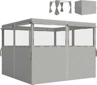 OUTSUNNY 4 Paredes Laterales Para Cenador, 3x3 M, Laterales De Carpa Con 8 Ventanas De Malla Enrollables, Protecci&oacute;n Uv 30+, Impermeable, Gris Claro