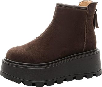 Generic Women winter suede snow boots with thick soles for increased height casual warmth and comfort slimming short boots (brown,3.5)