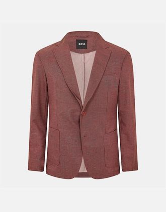 HUGO BOSS Mens Single Button Lapel Collared Solid Patterned Blazer - Red/Brown - Size: 40/Regular