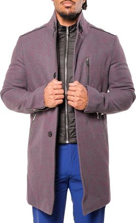 Maceoo Captainbordeaux Blue Wool Blend Car Coat with Quilted Bib at Nordstrom, Size 3