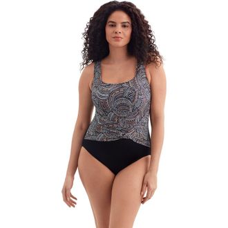 Longitude Twist Pull Sash Tank Long Torso One-Piece Swimsuit in Beaded Glam at Nordstrom, Size 18