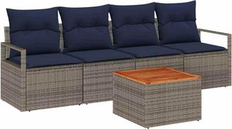 vidaXL Conjunto De Sof&aacute;s De Jard&iacute;n 5 Uds. Gris Rat&aacute;n Sint&eacute;tico Vidaxl