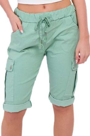 Generic AFR Womens Italian Magic Cargo Shorts, Ladies Summer Casual Stretch Fit Drawstring Waist Combat Shorts Roll-Up Knee Length Utility Pants (Aqua, 16-22)
