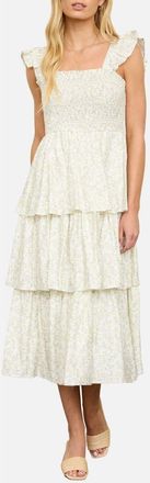 August Sky Smocked Tiered Midi Dress in Ivory Multi at Nordstrom Rack, Size Medium