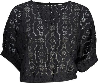 Desigual Overhemden, Dames, Zwart, L, Polyester, Zwart Batwing Mouwen Dames Blouse