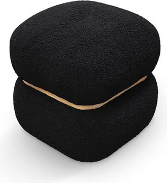 Konte Design Puf cuadrado en tejido efecto lana negro y aro de madera