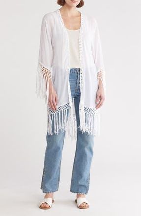 Forgotten Grace Long Fringe Knit Ruana in White at Nordstrom Rack, Size X-Large