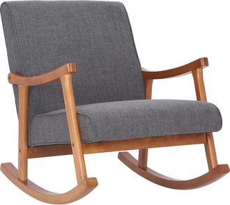 Clp Mecedora con base de madera y asiento en tela gris claro