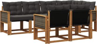 vidaXL Conjunto De Sof&aacute;s De Exterior 7 Uds. Natural Y Negro Vidaxl