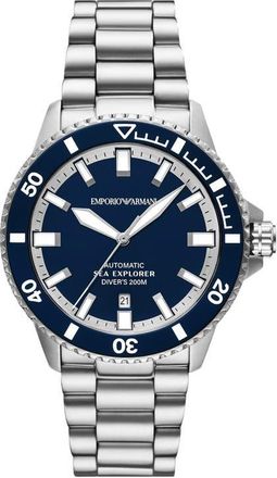 Emporio Armani Sea Explorer Bracelet Strap Automatic Diving Watch, 42.5mm in Silver at Nordstrom