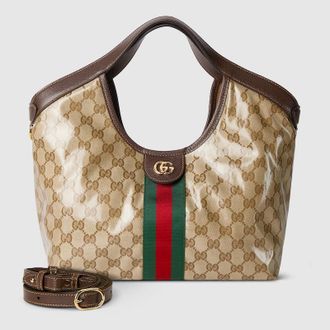 Gucci Giglio Small Tote Bag, Beige, Fabric
