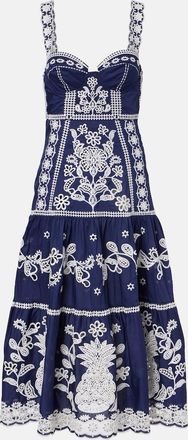 Farm Rio Embroidered cotton midi dress