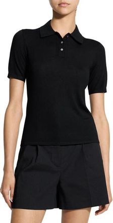 Theory Merino Wool Polo in Black at Nordstrom, Size Petite