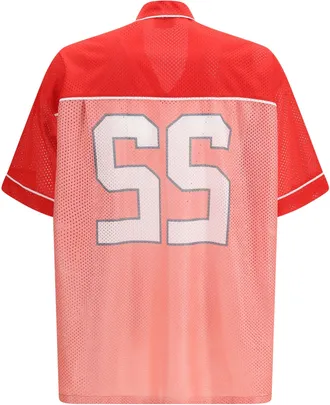 Moschino Mens Technical Mesh Shirt With Reversed 22 Print Fantasia Rosso Polyester