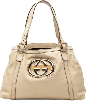 Gucci Beige Ivory Leather Shoulder Bag Tote Bag (Pre-Owned)