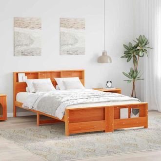 vidaXL Bed Frame with Headboard Wax brown 150 x 200 cm Solid pine wood Vidaxl