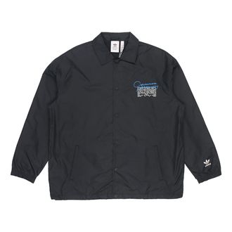 adidas Mens adidas originals C.M.P.COACH JKT Solid Color Lapel Sports Jacket Black H13510