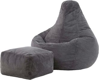 Icon Brand Puf con respaldo alto y reposapi&eacute;s cuadrado, pana gris antracita