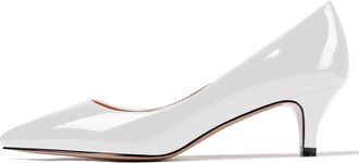 EDEFS Womens Pointed Toe Mid Heel Court Shoes Slip On Classic Office Dress Pumps White EU37