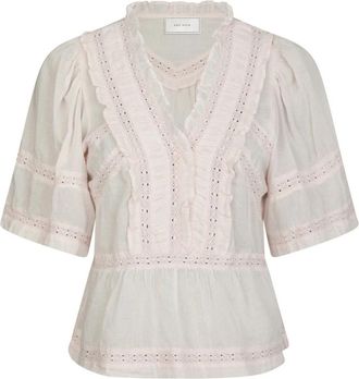 Neo Noir Lichtroze Voile Top met Borduurwerk - Dames - Blouses - Roze - XL - Overhemden