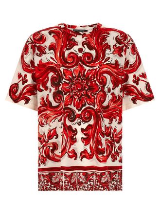Dolce & Gabbana Red Printed Crew Neck T-Shirt