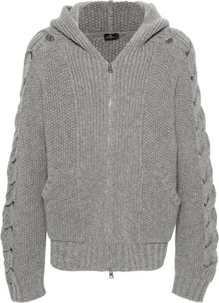 Etro cable-knit zip-up hoodie - men - Wool - M - Grey