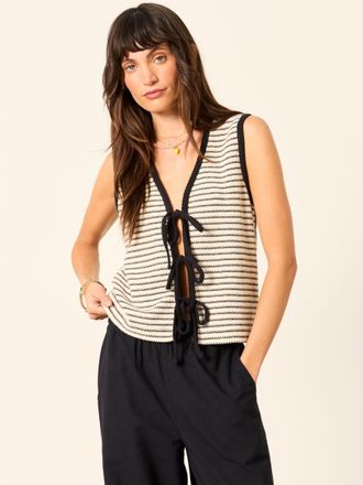 Fat Face FatFace Isla Ivory Textured Stripe Tie Front Tank