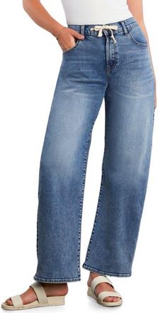 HINT OF BLU Ronnie Tie Front Barrel Leg Jeans in Washed Blue at Nordstrom, Size 25