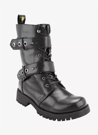 Very Volatile Womens Double Strap Combat Boot In Black