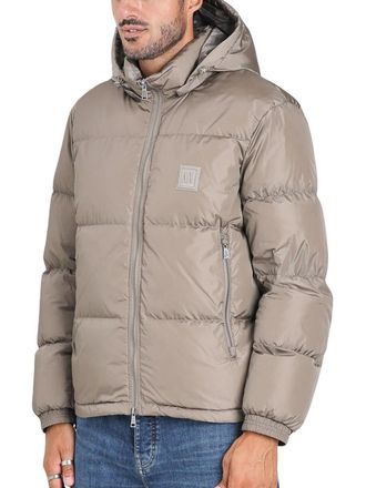 A|X Armani Exchange Taupe Quilted Removable Hood Polyamide Down Jacket