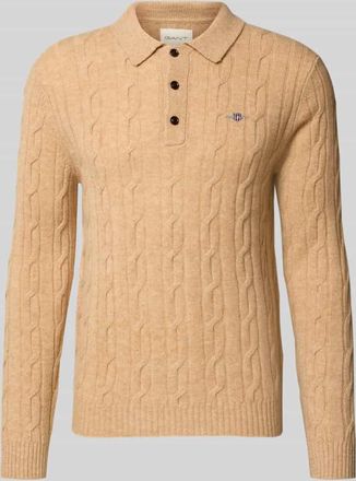 GANT Slim Fit Longsleeve aus reiner Wolle Modell Cable in Sand, Größe XXXL