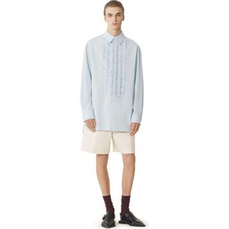 Lanvin Cotton Poplin Bib Front Shirt in Sky Blue at Nordstrom, Size 39L It