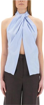 Stella McCartney Twisted Halter Top - Dames - Blouses - Blauw - S - Katoen - Overhemden