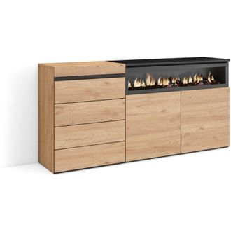 Skraut Home C&oacute;moda, Cajonera, Mueble Auxiliar, 157x75x35 Cm, Dormitorio, Habitaci&oacute;n, Chimenea El&eacute;ctrica, Estilo Moderno, Roble - Skraut Home
