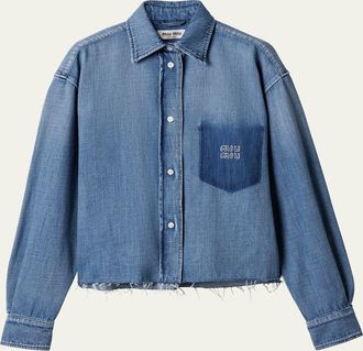 Miu Miu Denim Long-Sleeve Crop Button-Down Shirt