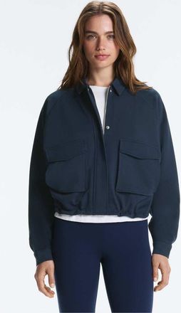 Oysho Giacca in cotone piqu&eacute; blu navy con scollo a V e maniche raglan