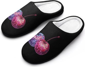 Generic Sequin Cherry1 Funny Mens Slippers Cotton Warm House Shoes Memory Foam Sandals Print Size 7-14