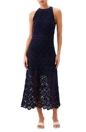 Fifteen Twenty Londyn Crochet Midi Dress in Navy at Nordstrom, Size Medium