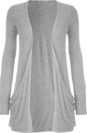 Generic Womens Ladies Open Waterfall Cardigan Hanky Hem Jersey Plus Size Long Sleeve TOP (as8, Numeric, Numeric_12, Regular, Regular, Light Grey)