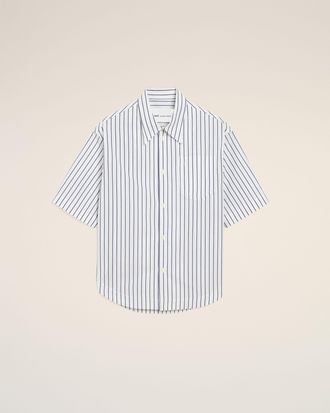 Ami White Striped Cotton Short Sleeve Ami De Coeur Wide Shirt White - XXL - Unisex