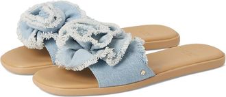 Kate Spade New York Flourish Denim Flat Sandals Womens Wedge Shoes Denim/Walnut Shell : 7.5 B - Medium