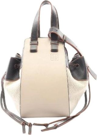 Loewe Pre-owned Bucket Bags, female, Beige, Size: ONE SIZE Pre-owned Hammock Drawstring Leather Canvas Handbag