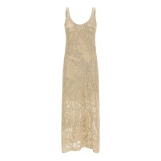 Brunello Cucinelli Kleedjes, Dames, Beige, M, Katoen, Lange Jurk