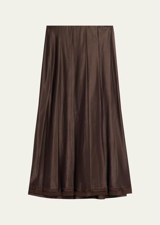 Vince Pleated Satin Midi Skirt