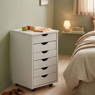 Dmora Commode De Bureau &Agrave; Six Tiroirs Sur Roulettes, Coloris Blanc, 36 X 65 X 40 Cm - Dmora