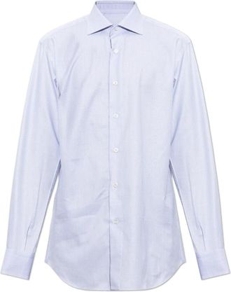 Brioni Pocket Shirt - Heren - Zakelijke Overhemden - Blauw - L - Katoen - Overhemden