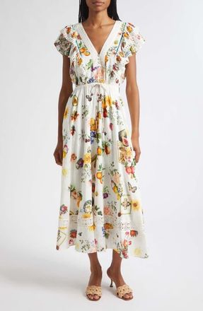 Camilla Magic of the Mercado Print Flutter Sleeve Cotton & Silk Dress at Nordstrom, Size X-Large